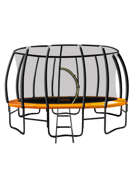 Kahuna 16ft round trampoline with orange padding and safety net - main image