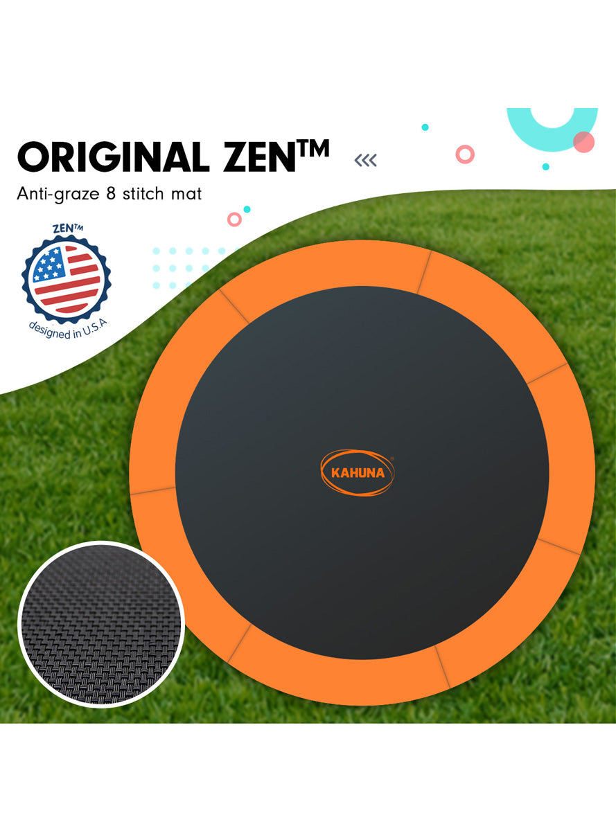 Kahuna 16ft round trampoline with orange padding, safety net and basketball hoop - info image 3