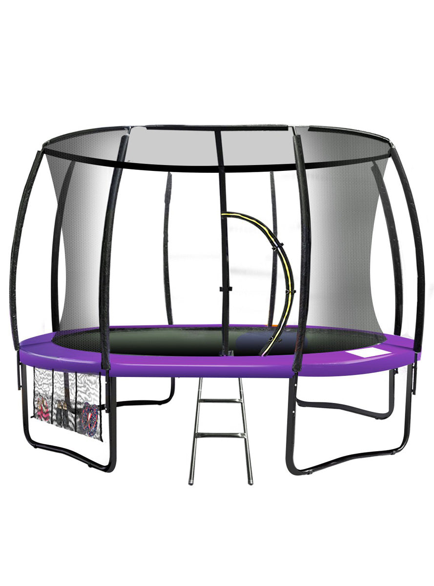 Kahuna 16ft round trampoline with purple padding and safety net - main image