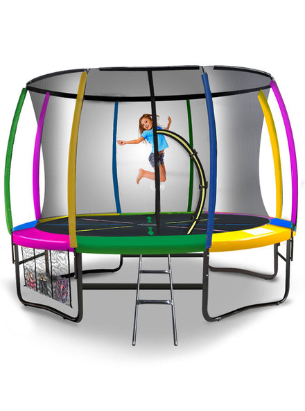 Kahuna 16ft round trampoline with rainbow padding and safety net - main image