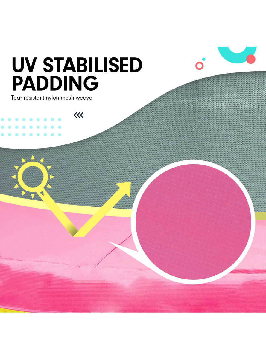 Kahuna 4ft round trampoline with blue and pink padding, safety net and spring pad - info image 1
