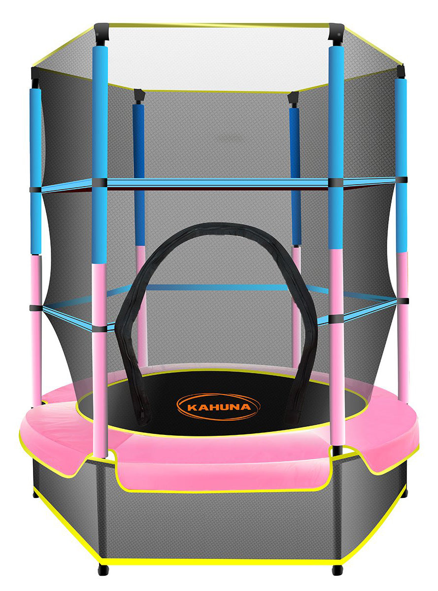Kahuna 4ft round trampoline with blue and pink padding, safety net and spring pad - main image