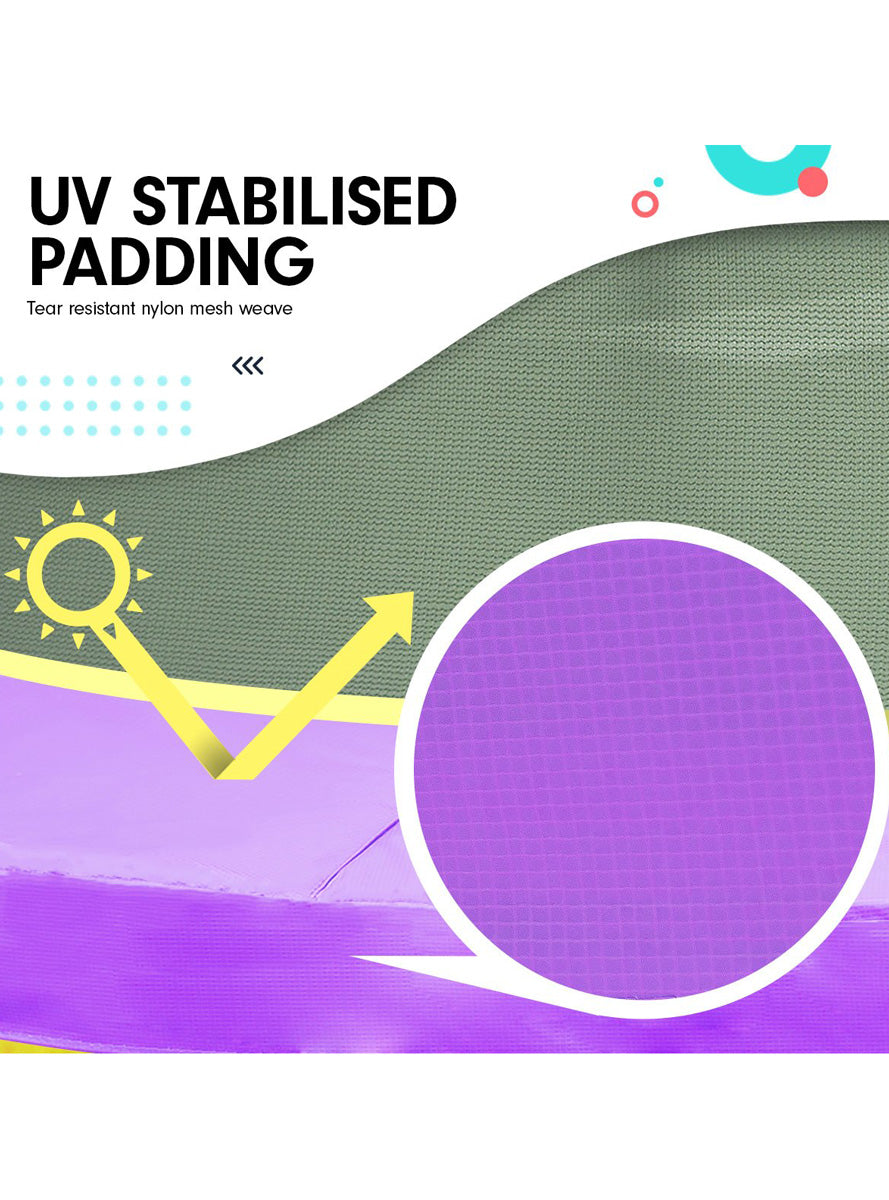 Kahuna 4ft round trampoline with blue and purple padding, safety net and spring pad - info image 1