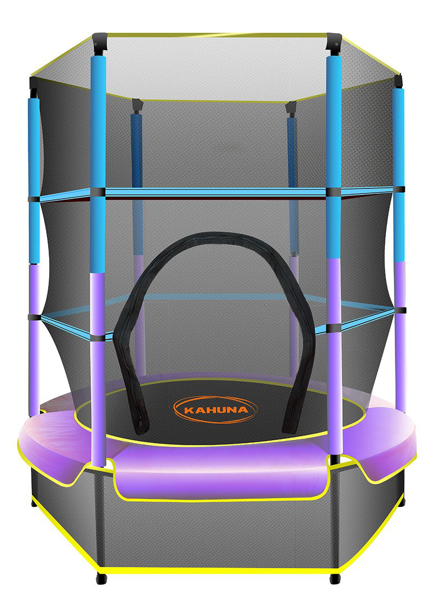 Kahuna 4ft round trampoline with blue and purple padding, safety net and spring pad - main image