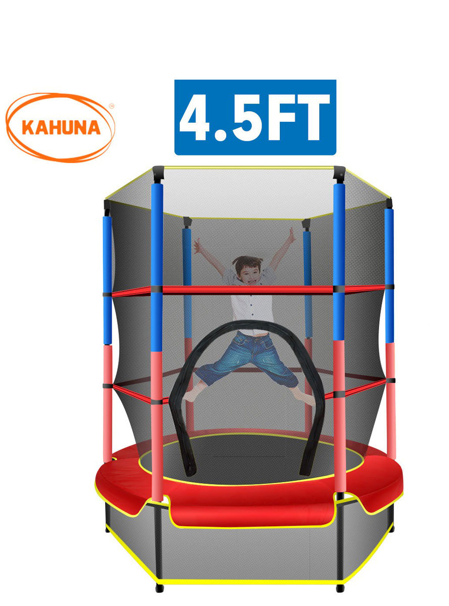 Kahuna 4ft round trampoline with red and blue padding and safety net - info image 1