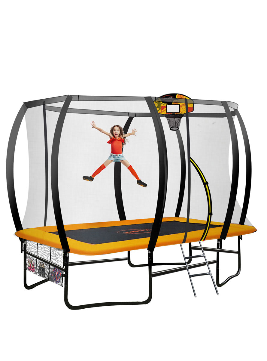Kahuna 6ft by 9ft rectangular trampoline with basketball hoop, safety net and orange padding - alternate image