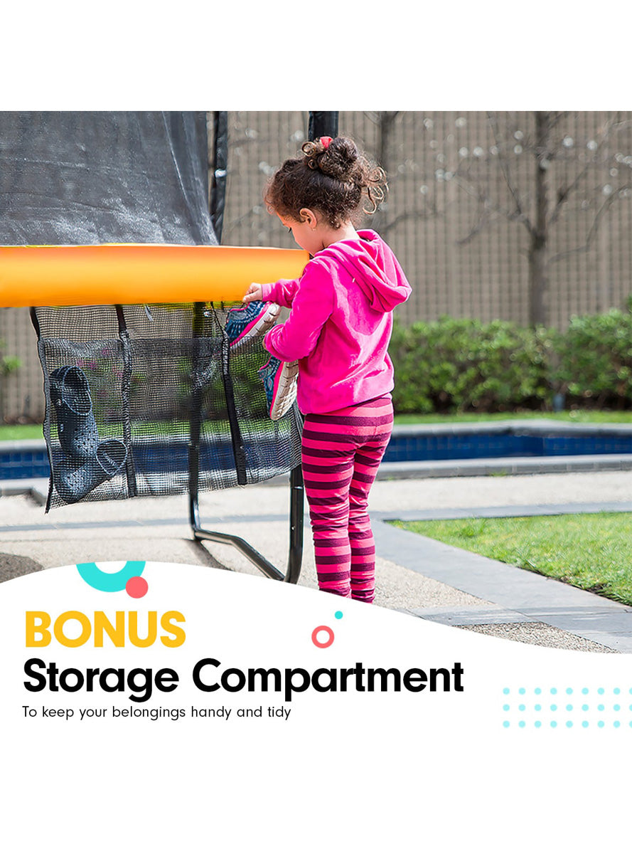 Kahuna 6ft by 9ft rectangular trampoline with rainbow padding, safety net and basketball hoop - info image 4