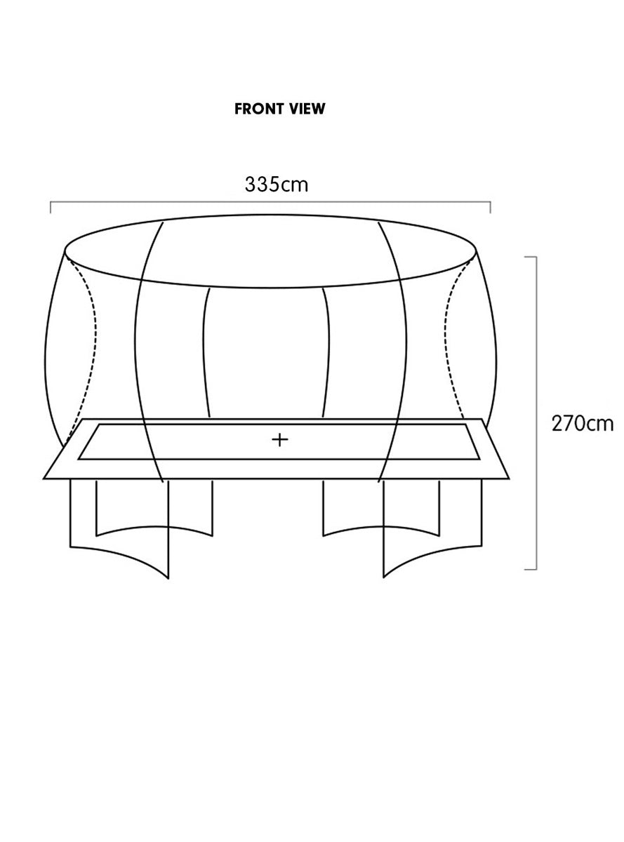 Kahuna 8ft by 11ft rectangular trampoline with basketball hoop, safety net and rainbow padding - dimensions image
