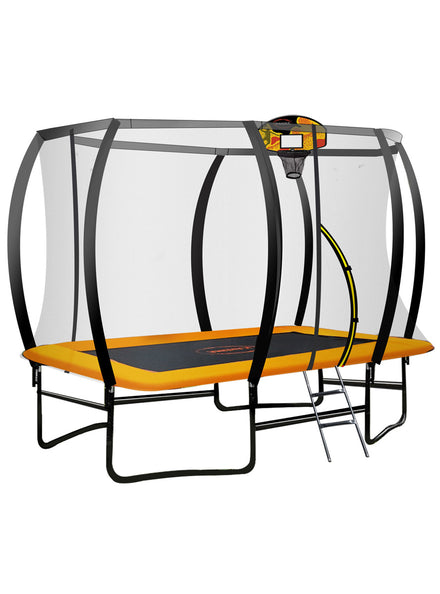 Kahuna 8ft by 11ft rectangular trampoline with net and orange padding - main image