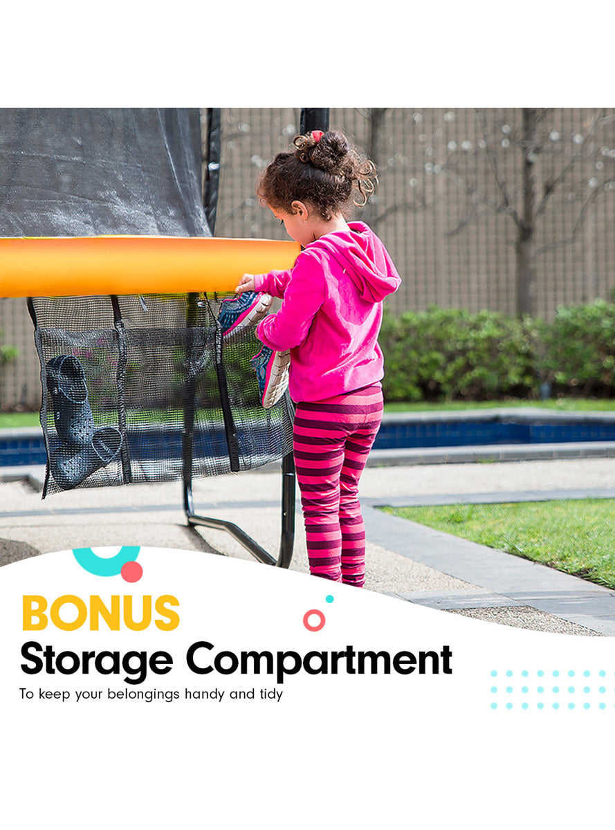 Kahuna 8ft by 11ft rectangular trampoline with net and rainbow padding - info image 5