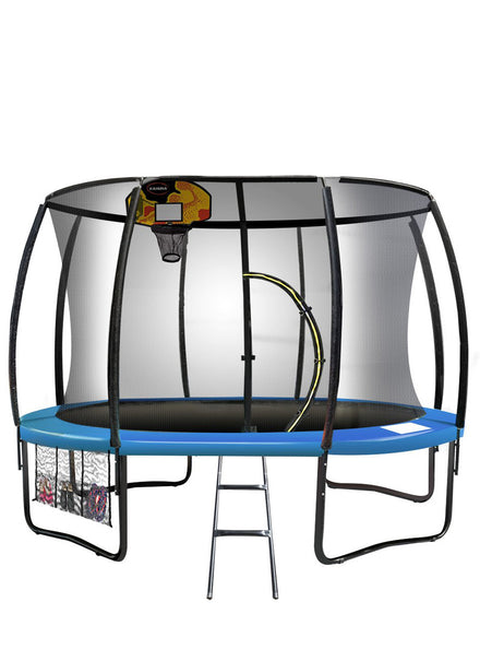 Kahuna 8ft round trampoline with blue padding, safety net and basketball hoop - main image