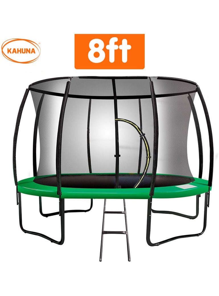 Kahuna 8ft round trampoline with green padding and safety net - info image 1