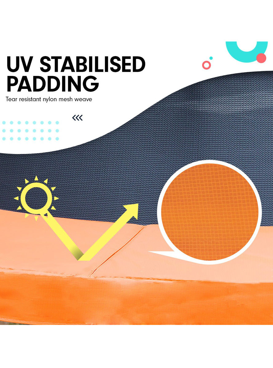 Kahuna 8ft round trampoline with orange padding and safety net - info image 3