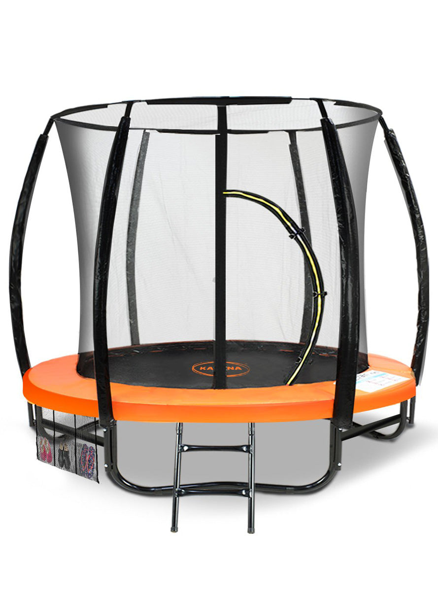 Kahuna 8ft round trampoline with orange padding and safety net - main image