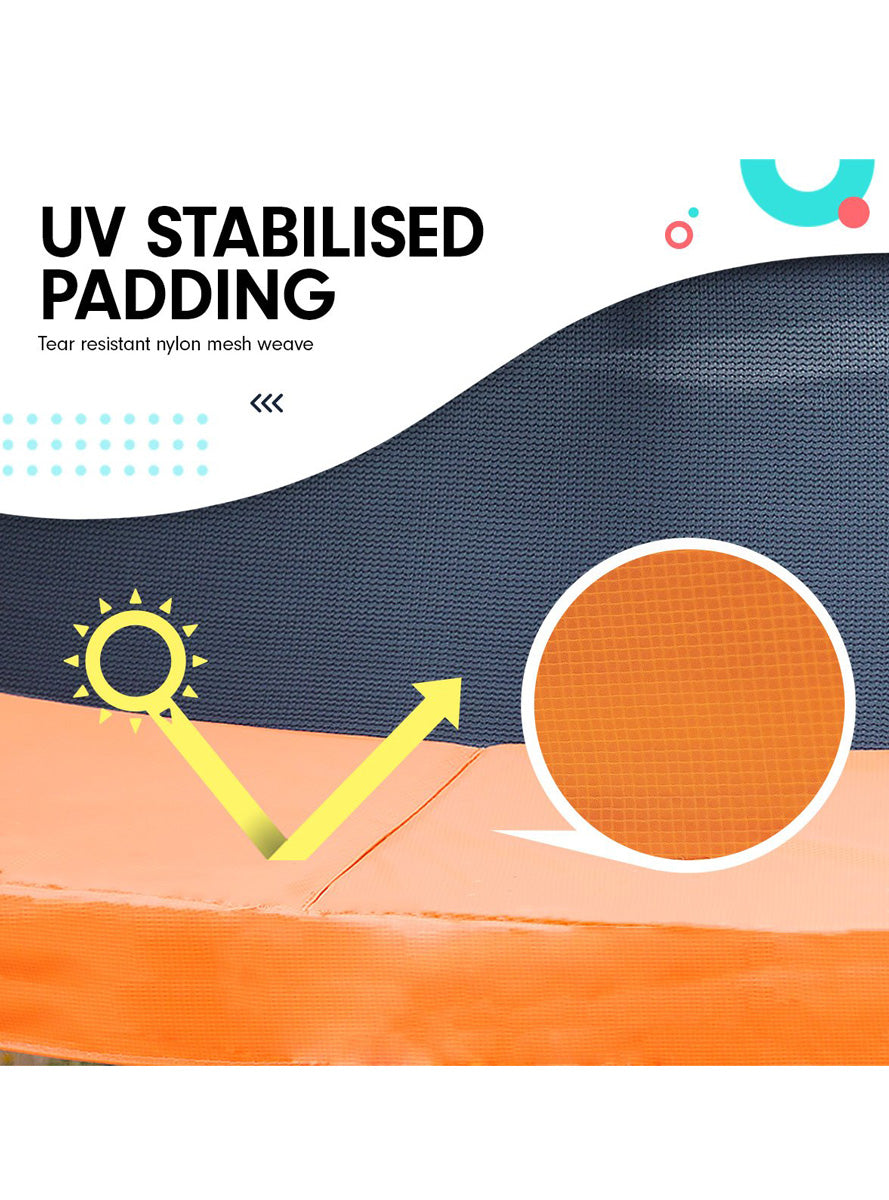 Kahuna 8ft round trampoline with orange padding, safety net and basketball hoop - info image 4