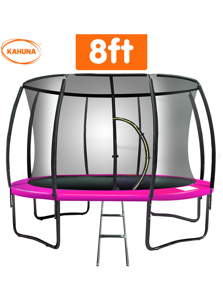 Kahuna 8ft round trampoline with pink padding and safety net - info image 2