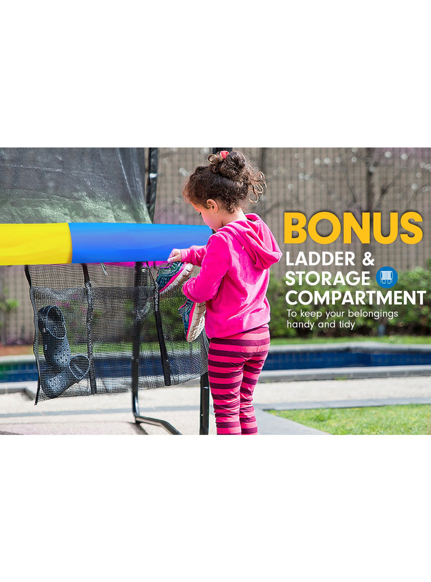 Kahuna 8ft round trampoline with rainbow padding and safety net - info image 6