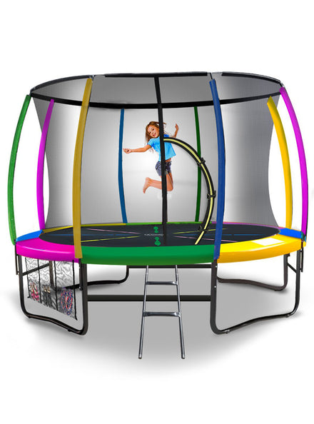 Kahuna 8ft round trampoline with rainbow padding and safety net - main image