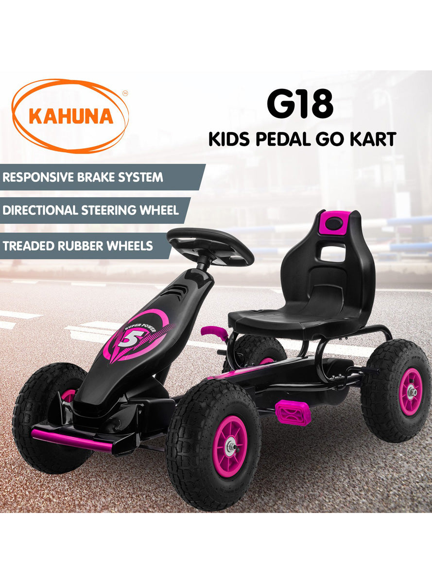 Kids Ride On Pedal Go Kart Kahuna G18 Rose Pink - Info Image 1