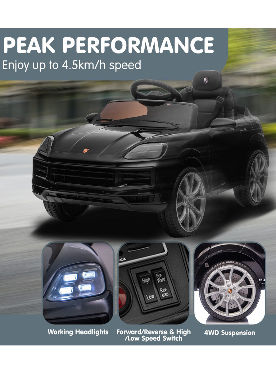 Kids Electric Ride On Car Kahuna Porsche Cayenne E Hybrid Coupe Licensed Black - Info Image 2
