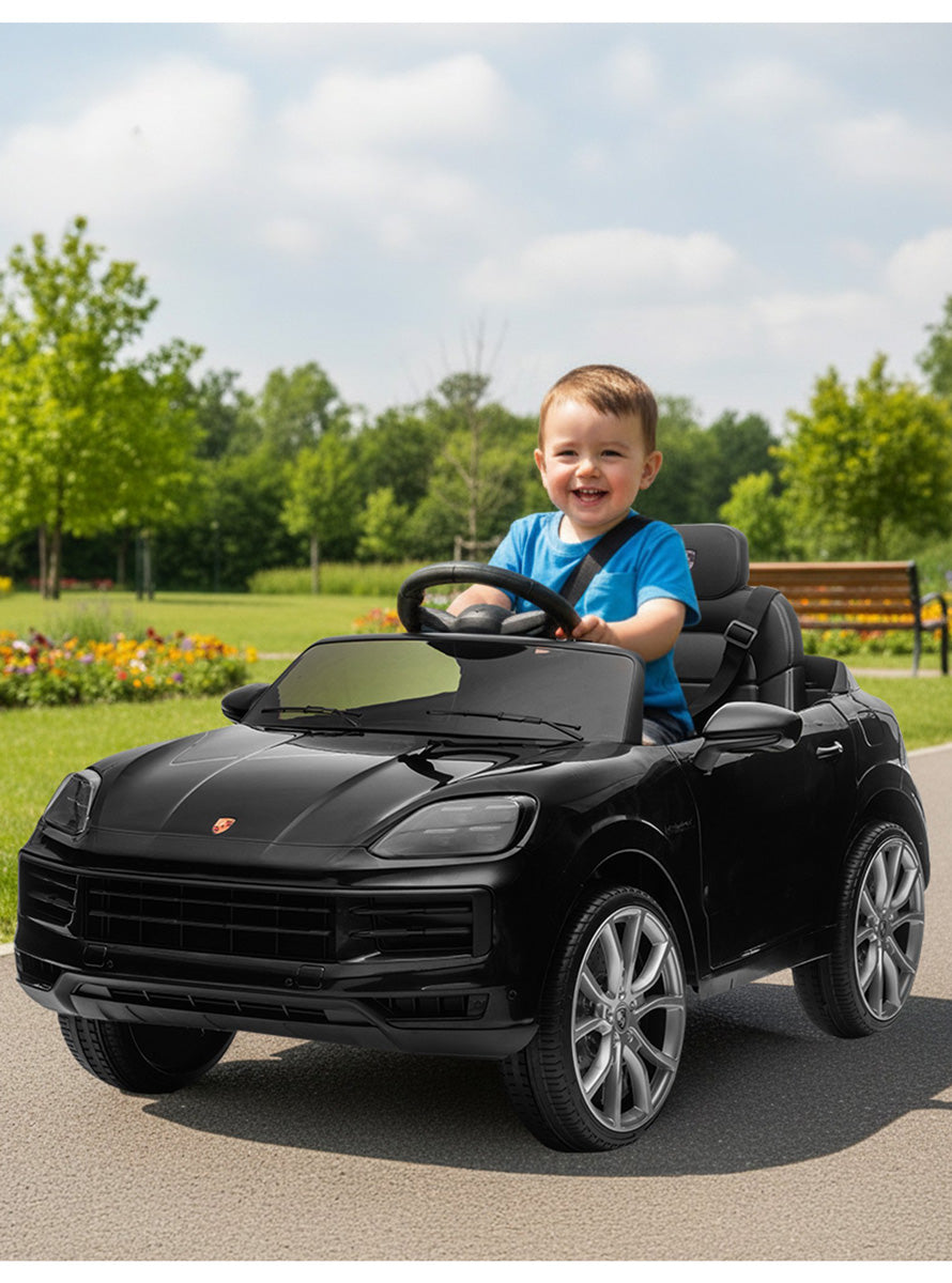 Kids Electric Ride On Car Kahuna Porsche Cayenne E Hybrid Coupe Licensed Black - Lifestyle Image
