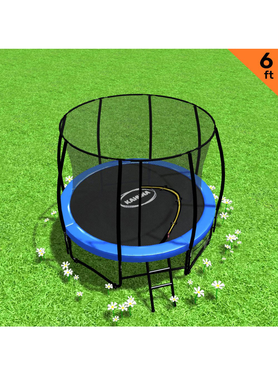 Kahuna classic 6ft round trampoline with blue padding and safety net - info image 1