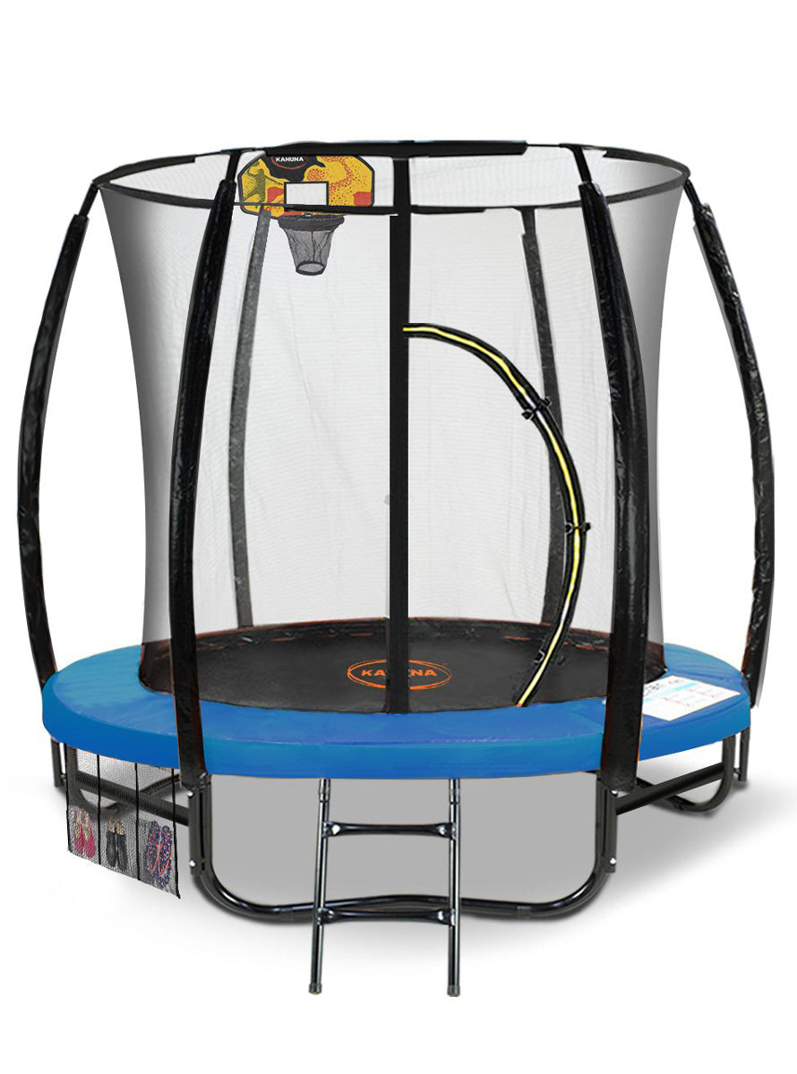 Kahuna classic 6ft round trampoline with blue padding, basketball hoop and safety net - alternate image