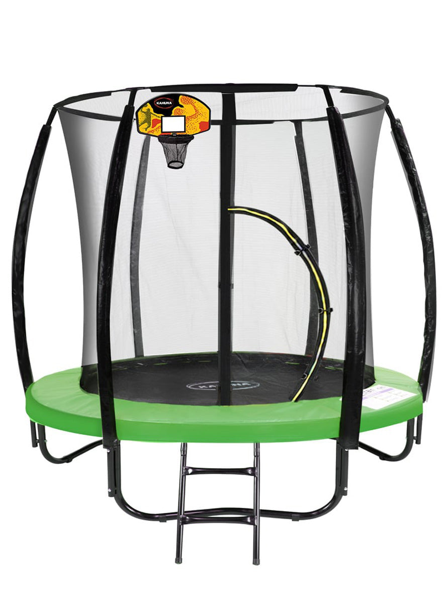 Kahuna classic 6ft round trampoline with green padding, basketball hoop and safety net - main image