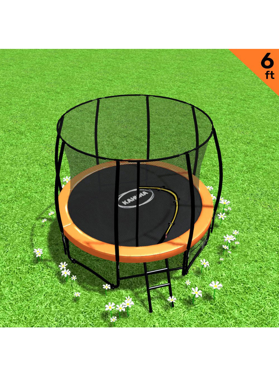 Kahuna classic 6ft round trampoline with orange padding and safety net - info image 1