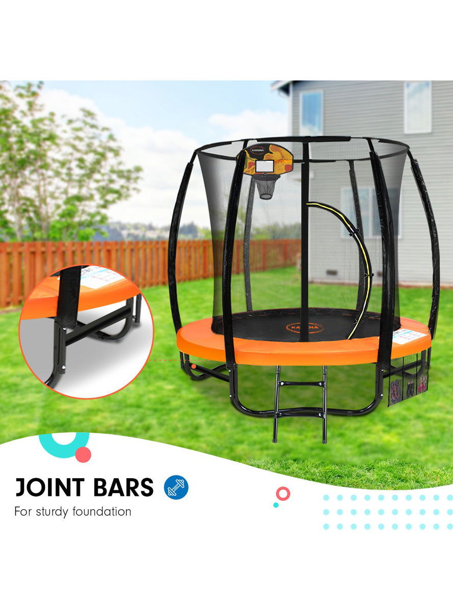 Kahuna classic 6ft round trampoline with orange padding, basketball hoop and safety net - info image 2