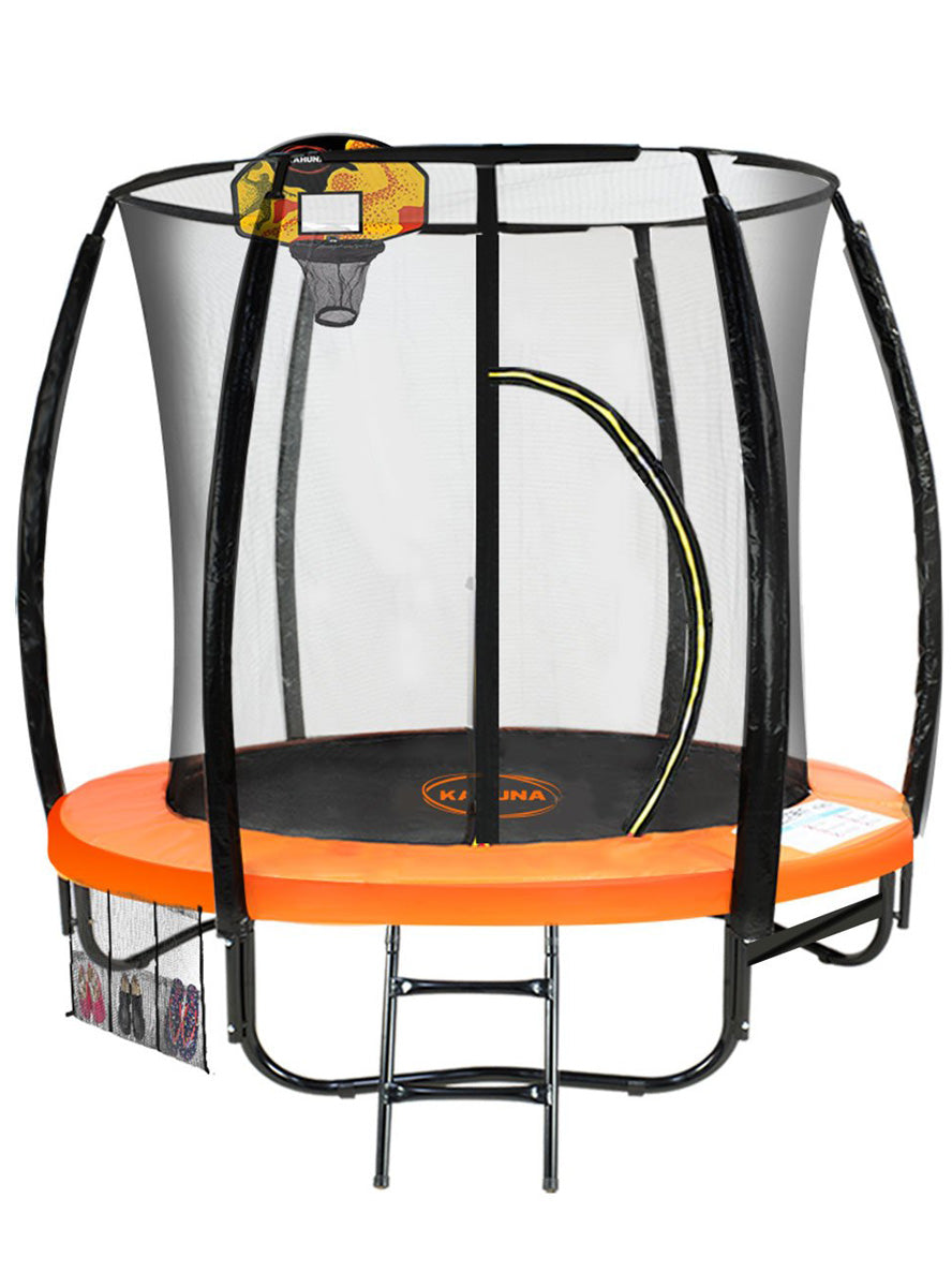 Kahuna classic 6ft round trampoline with orange padding, basketball hoop and safety net - main image