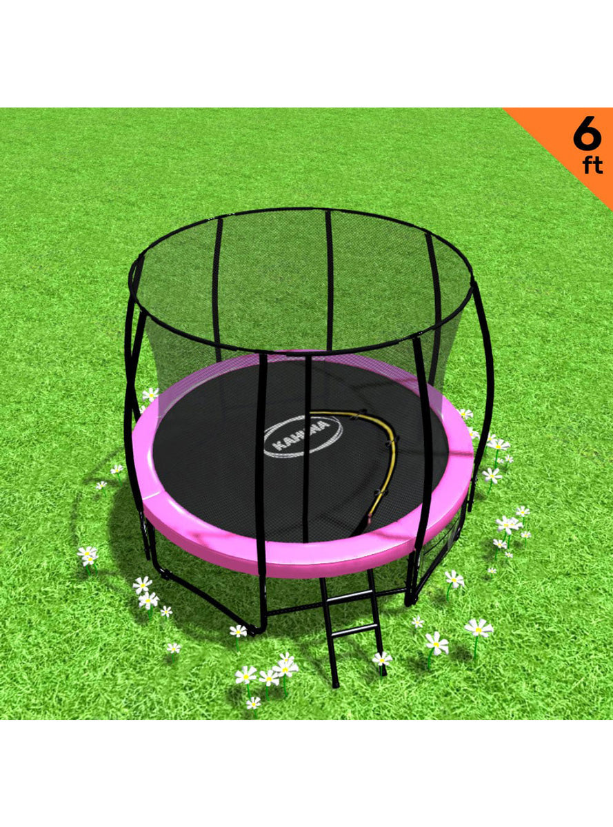 Kahuna classic 6ft round trampoline with pink padding and safety net - info image 1