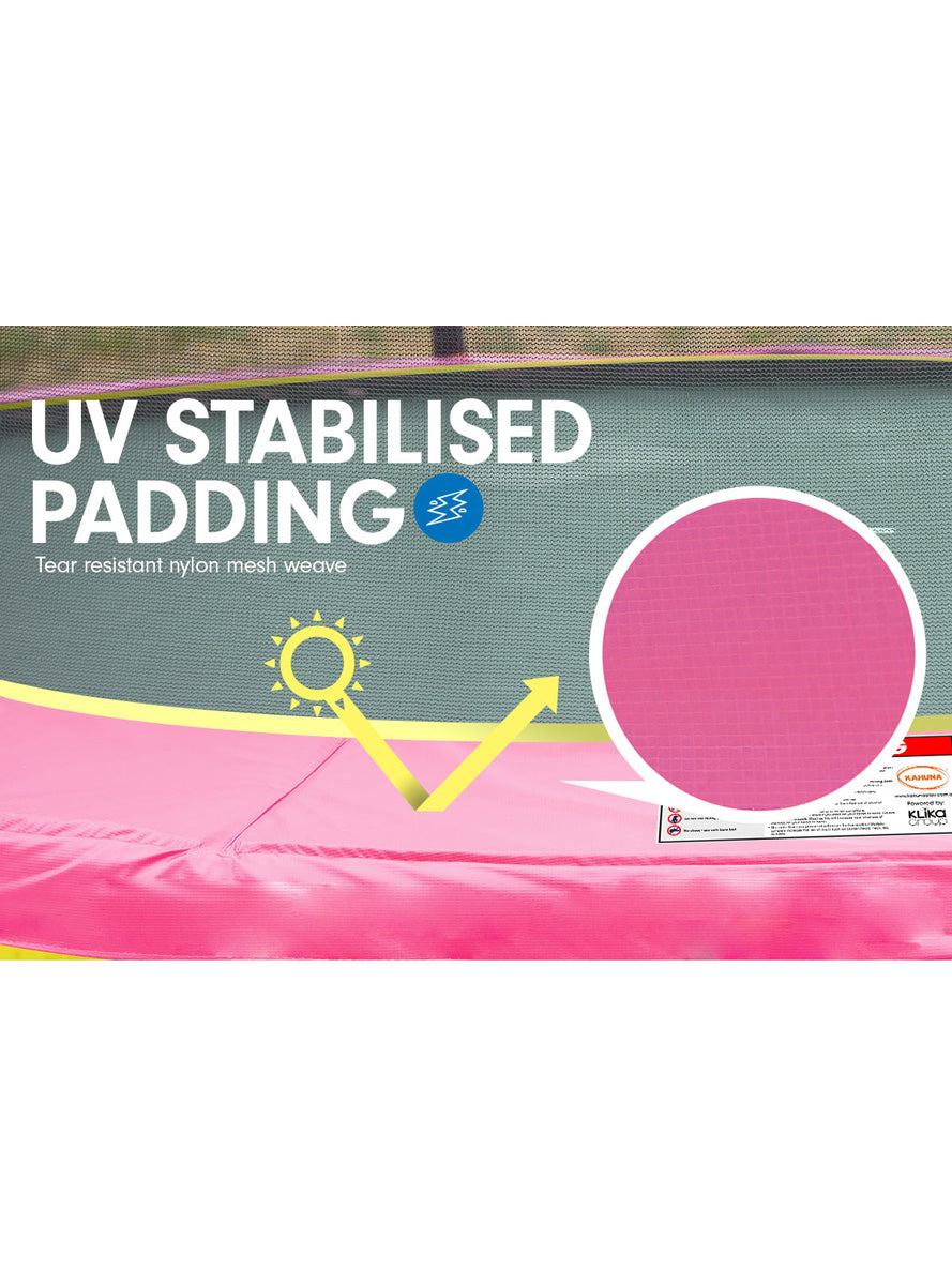 Kahuna classic 6ft round trampoline with pink padding and safety net - info image 2