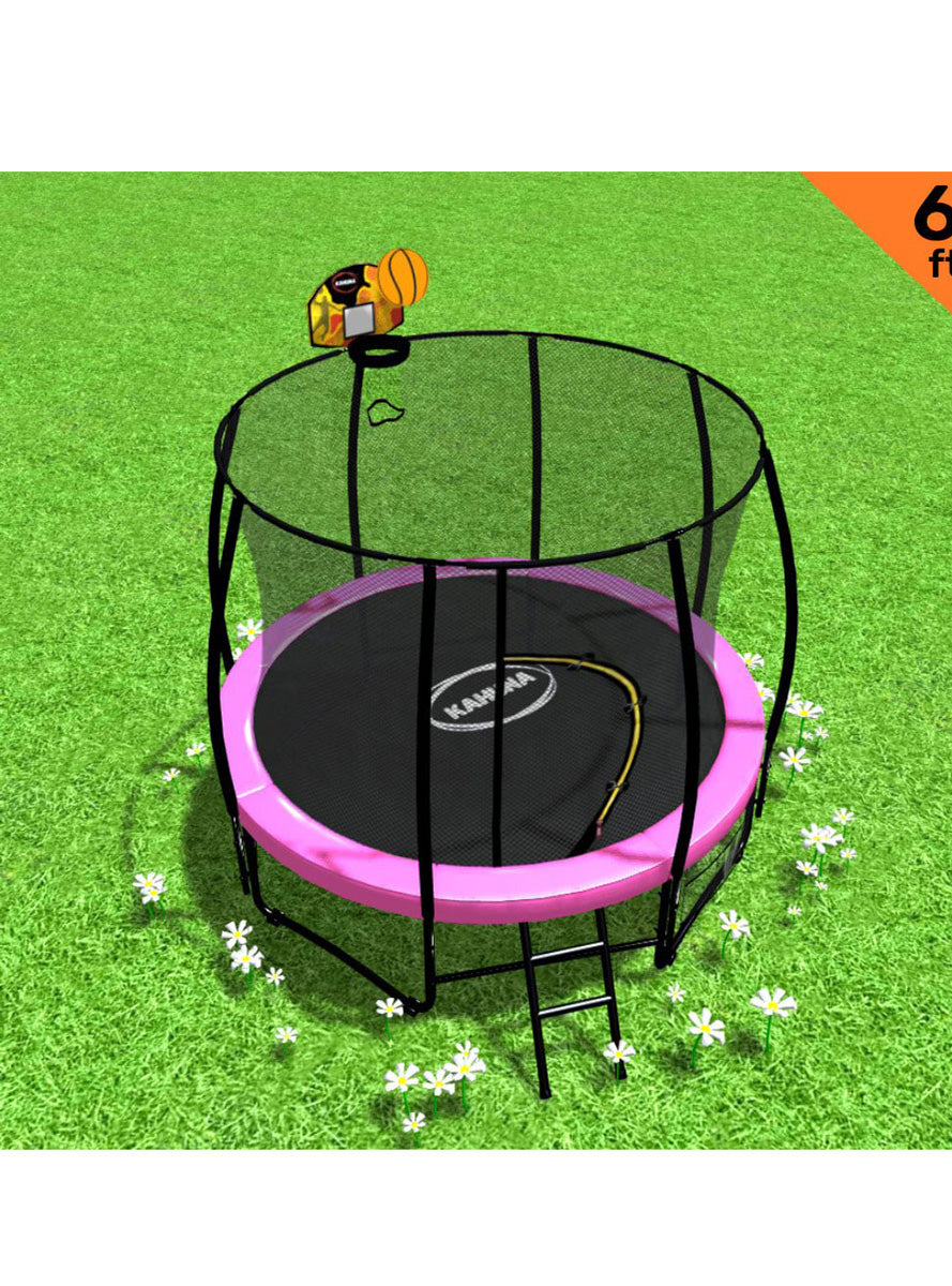 Kahuna classic 6ft round trampoline with pink padding, basketball hoop and safety net - info image 1