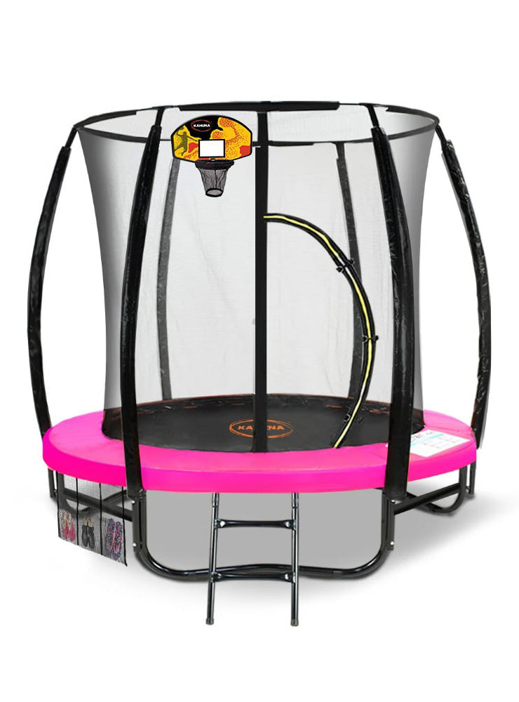 Kahuna classic 6ft round trampoline with pink padding, basketball hoop and safety net - main image