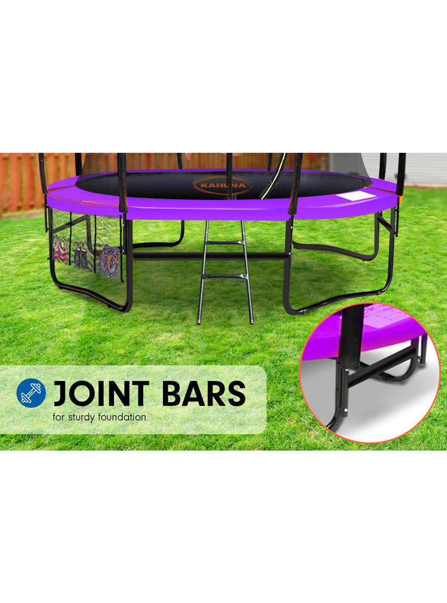 Kahuna classic 6ft round trampoline with purple padding, basketball hoop and safety net - info image 2
