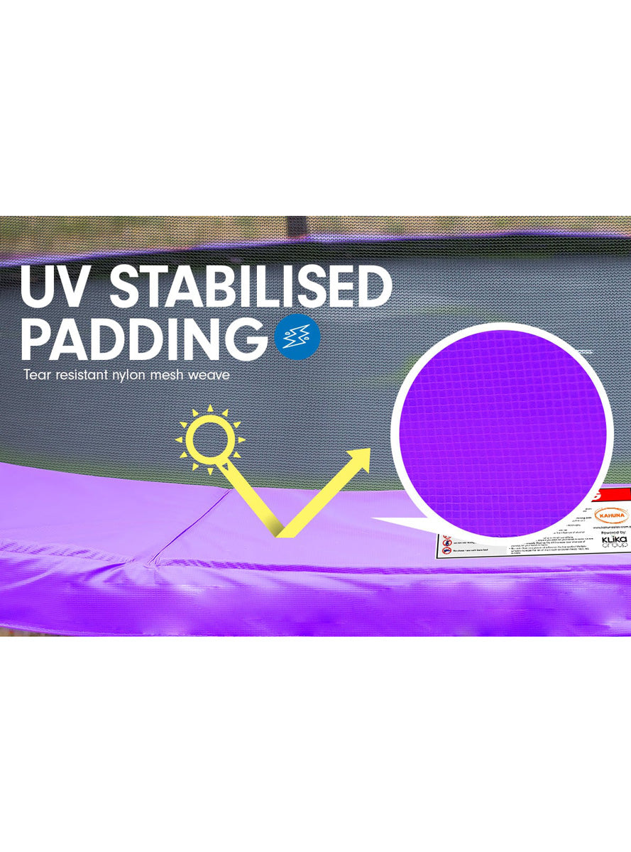Kahuna classic 6ft round trampoline with purple padding, basketball hoop and safety net - info image 4