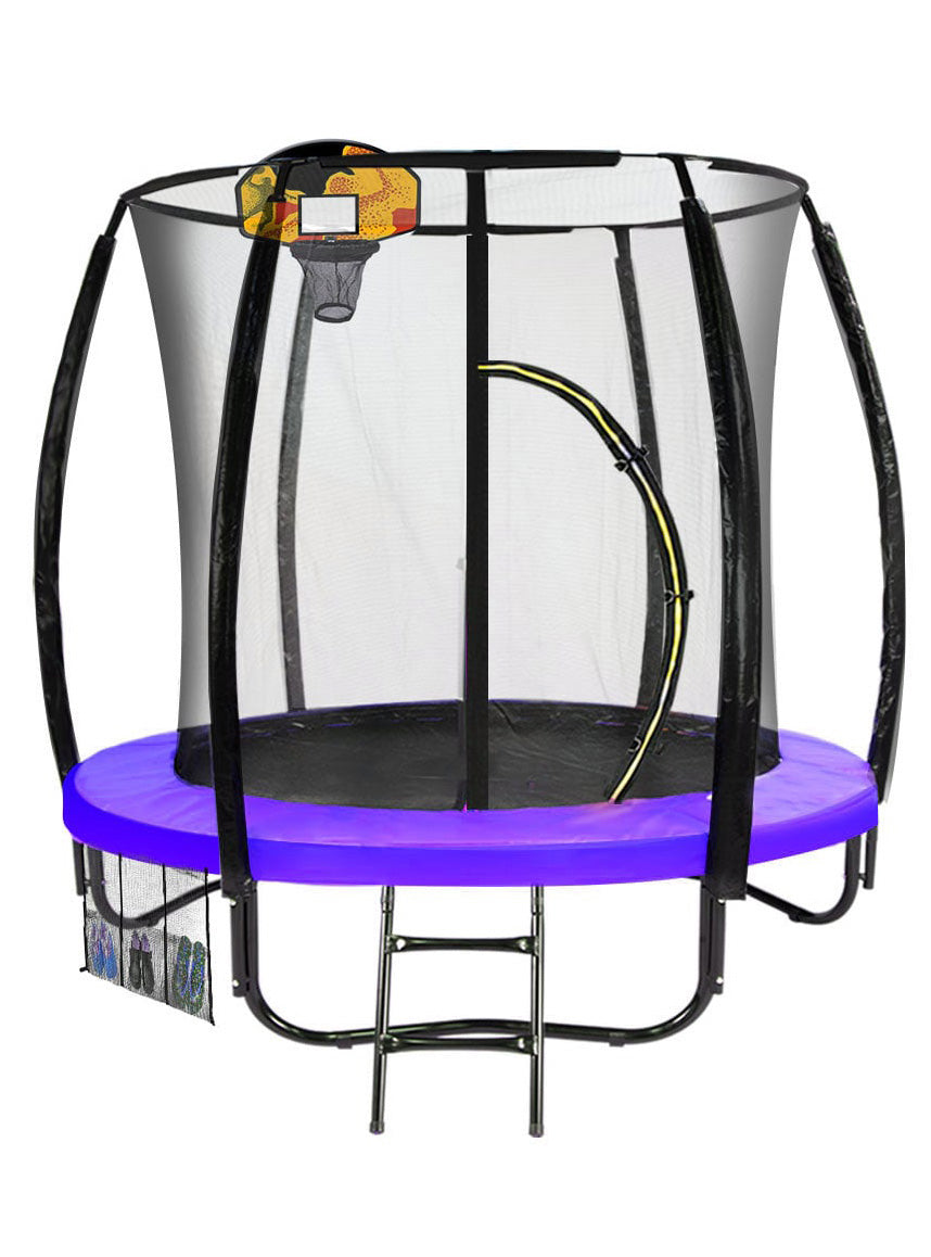 Kahuna classic 6ft round trampoline with purple padding, basketball hoop and safety net - main image