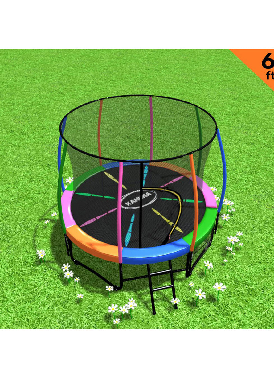 Kahuna classic 6ft round trampoline with rainbow padding and safety net - info image 1