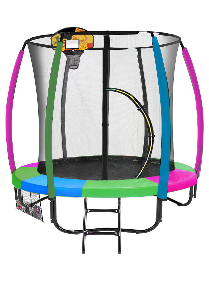 Kahuna classic 6ft round trampoline with rainbow padding, basketball hoop and safety net - main image