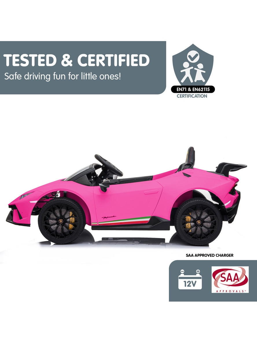 Kids Electric Ride On Car Kahuna Lamborghini Performante Hot Pink - Info Image 4