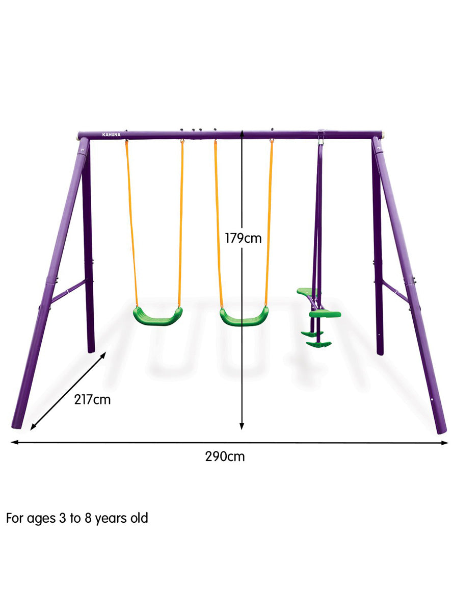 Kahuna kids 4 seater swing set in purple and green - dimensions image
