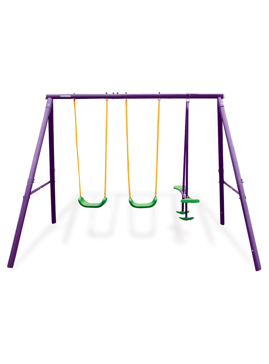 Kahuna kids 4 seater swing set in purple and green - main image