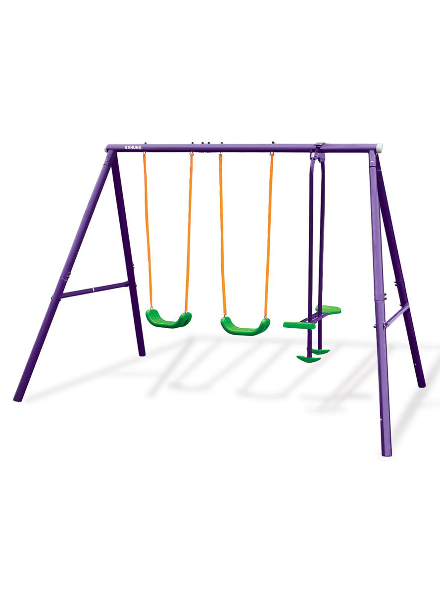 Kahuna kids 4 seater swing set in purple and green - side image