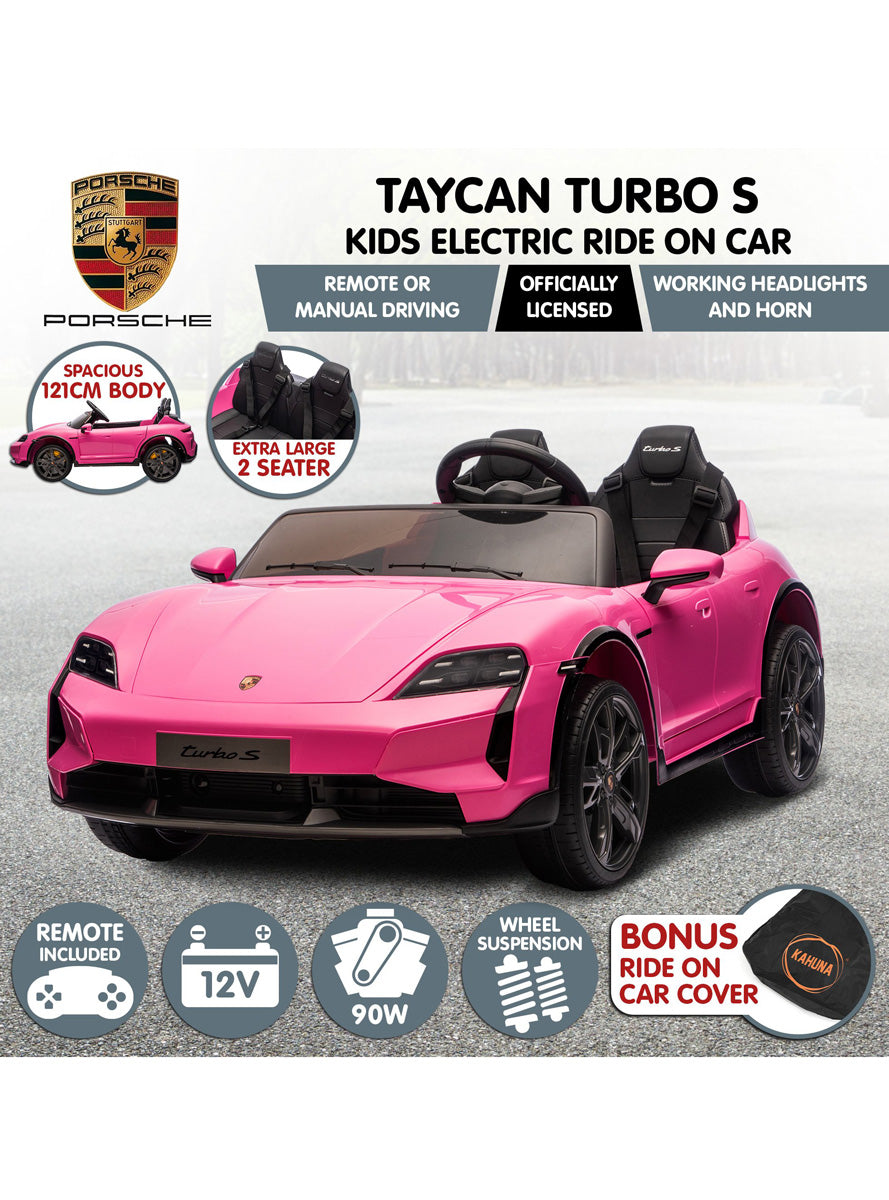 Kids Electric Ride On Car Kahuna Porsche Taycan Turbo S Pink - Info Image 1