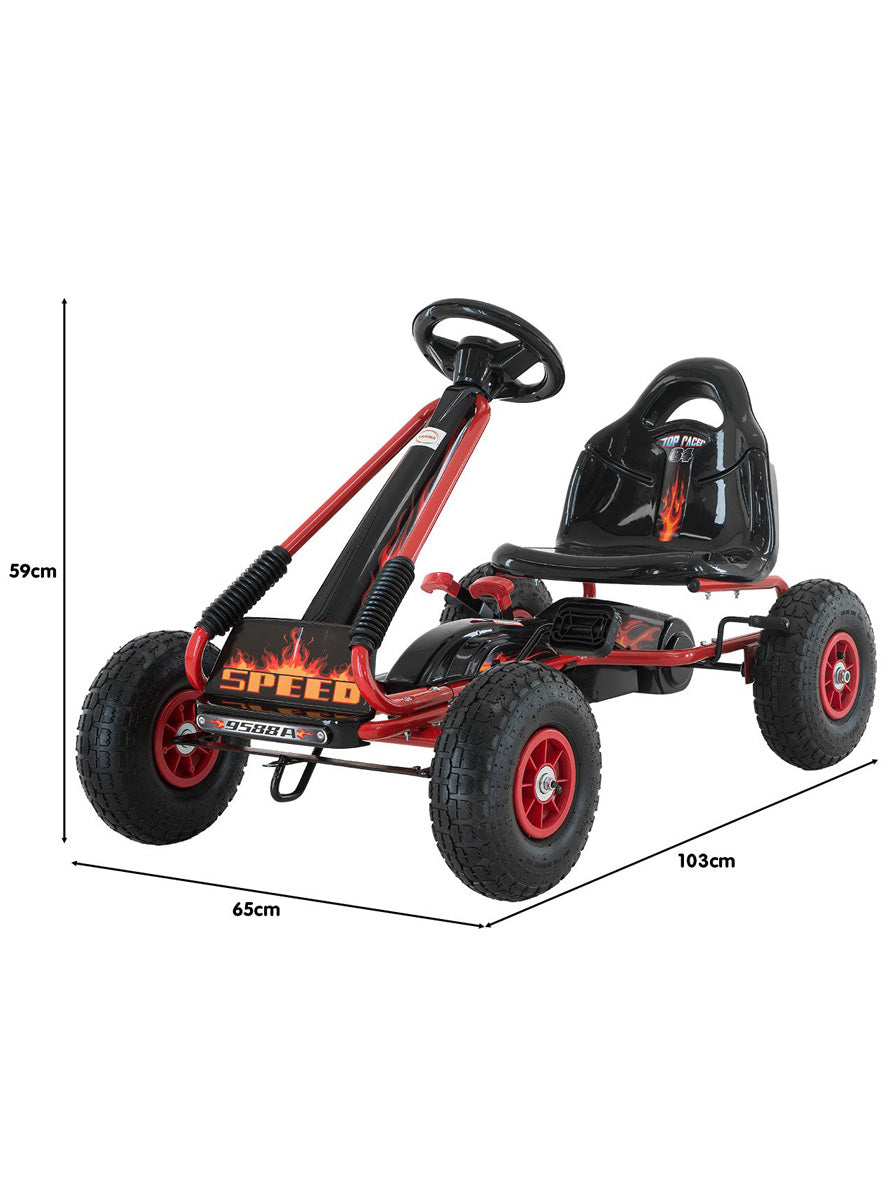 Kids Pedal Powered Ride On Go Kart Kahuna G95 Red - Dimensions Image