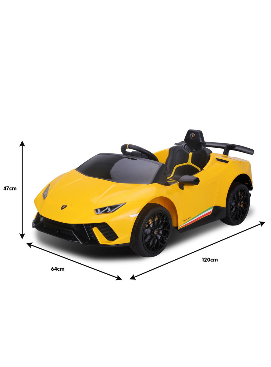 Kids Electric Ride On Car Kahuna Lamborghini Performante Yellow - Dimensions Image