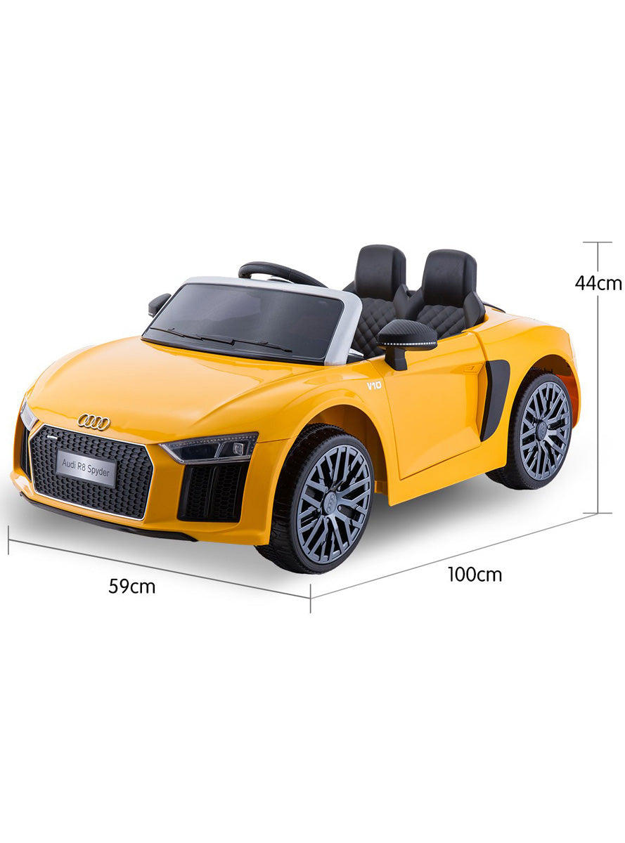Kids Electric Ride On Car Kahuna Audi R8 Spyder Licensed Yellow - Dimensions Image