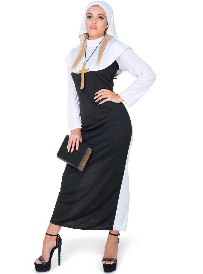 Sexy Black and White Nun Costume for Women - Main Image