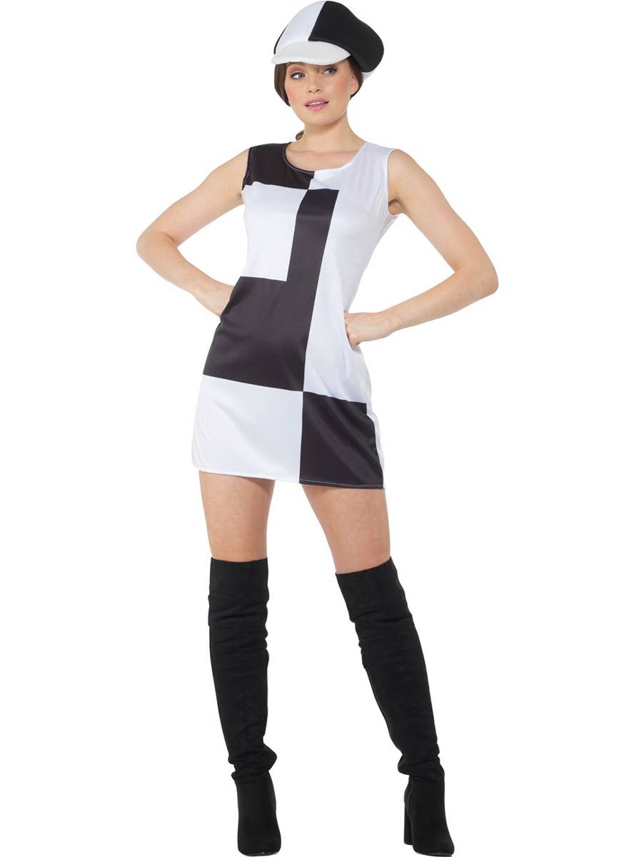 Black and White 1960's Monochrome Mod Costume for Women - Front Image